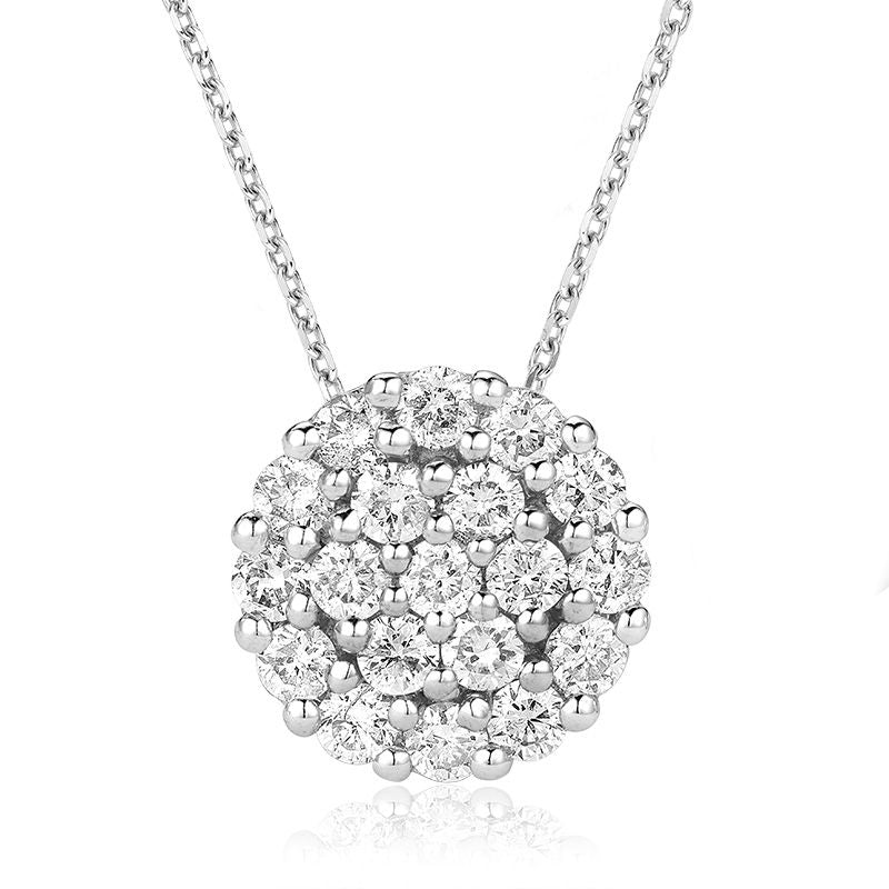 14kt White Gold Pave Round Necklace