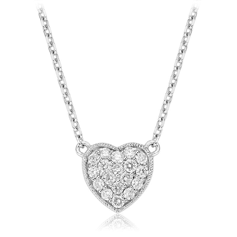 14kt White Gold Heart Pave Diamond Necklace
