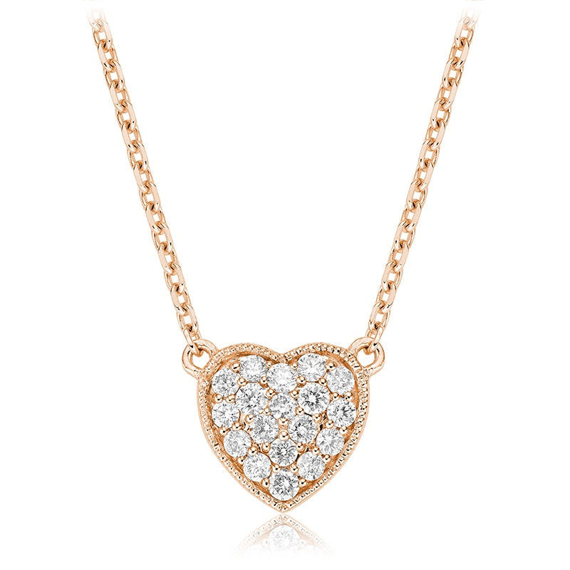 14kt Rose Gold Heart Pave Diamond Necklace