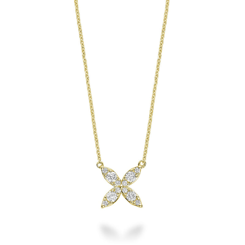 14kt Gold Marquise Flower Diamond Necklace