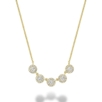 14kt Gold 5 Stone Diamond Halo Necklace