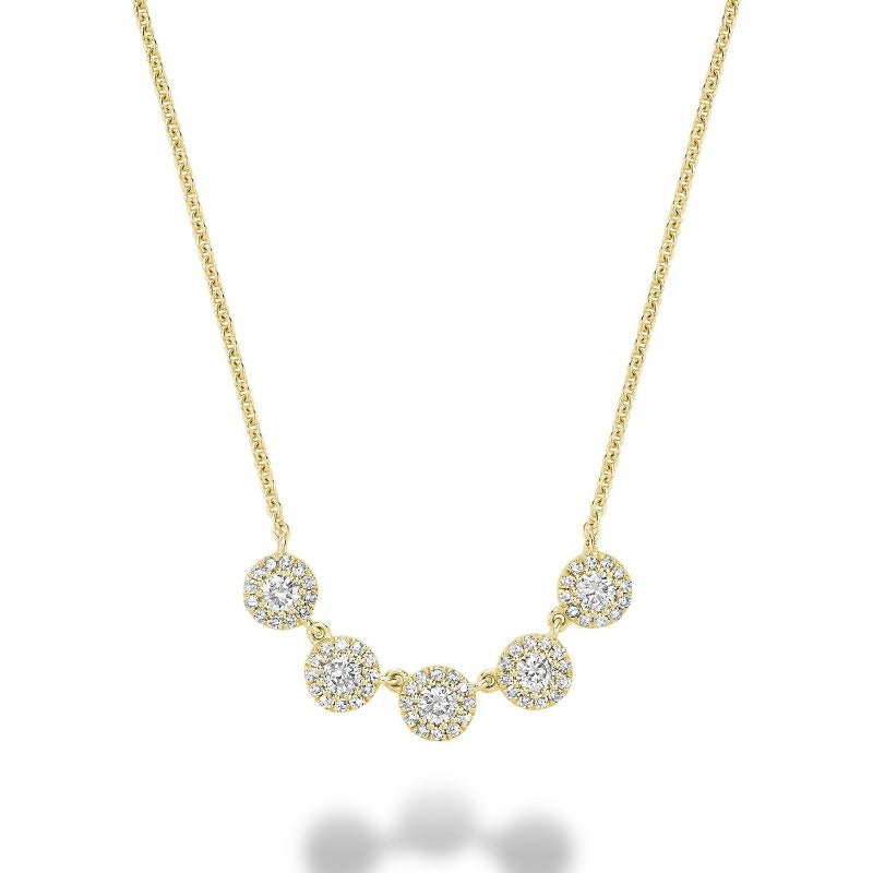 14kt Gold 5 Stone Diamond Halo Necklace