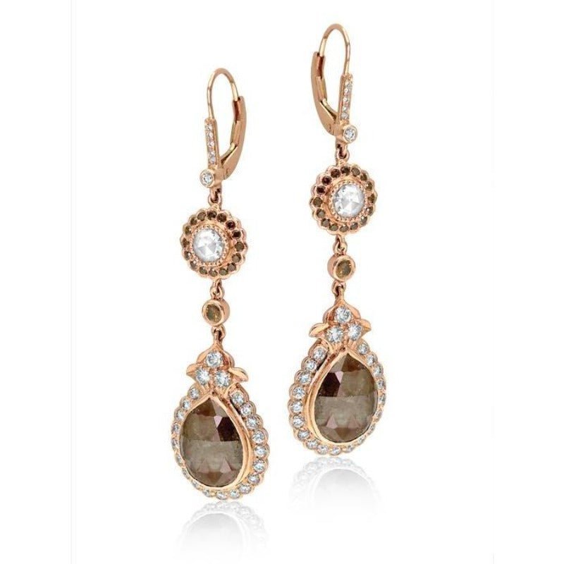 18kt Rose Gold Brown and White Diamond Earrings