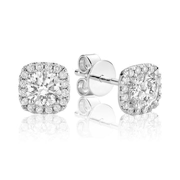 14kt Cushion Shape Halo Diamond Studs