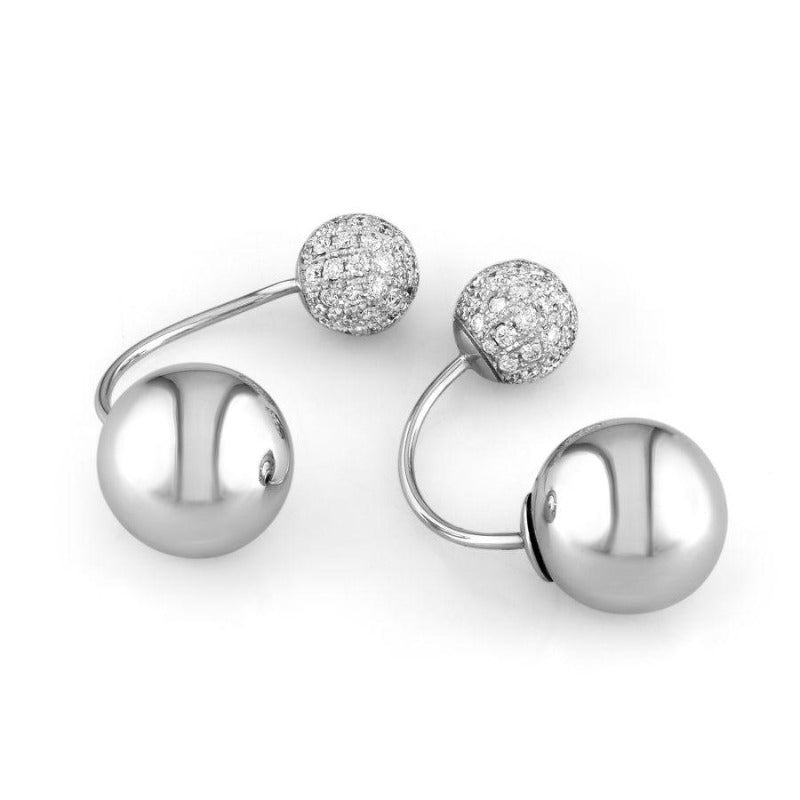 18kt Double Ball Pave Diamond Stud Earrings
