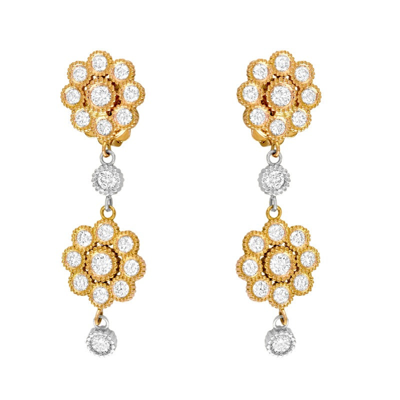 18kt Rose and White Gold Diamond Floral Earrings