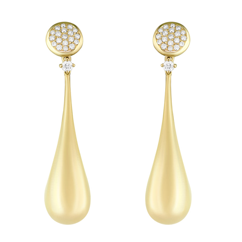 18kt Yellow Gold Diamond Set Elongated Drop Earrings