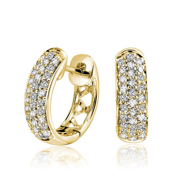 14kt Yellow Gold 3 Row Diamond Hoops