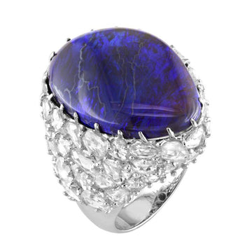 18kt White Gold Black Opal & Diamond Ring