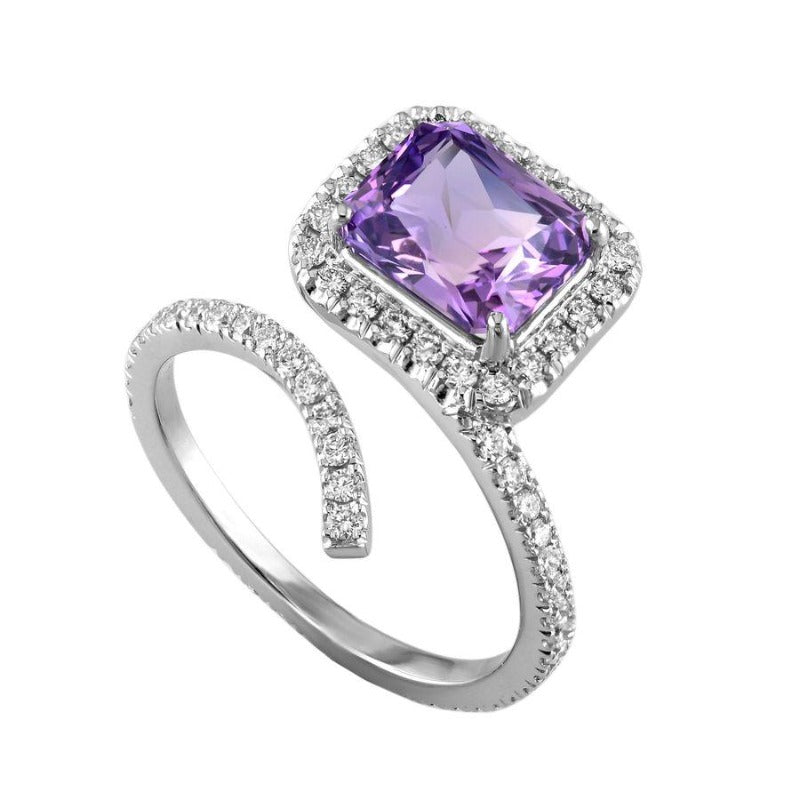 18kt White Gold Purple Sapphire Diamond Ring