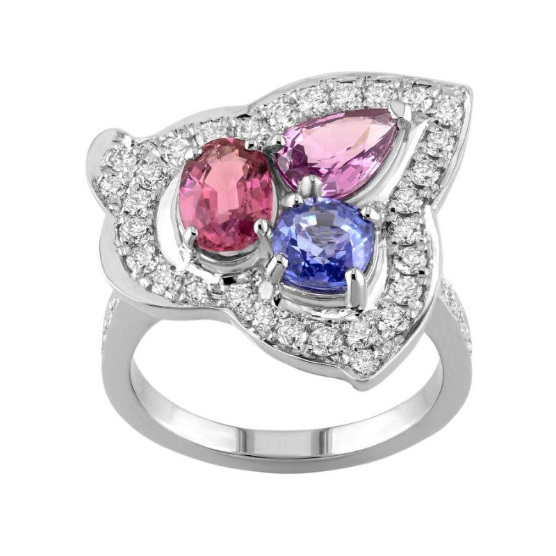 18kt Multi Colour Sapphire Diamond Ring