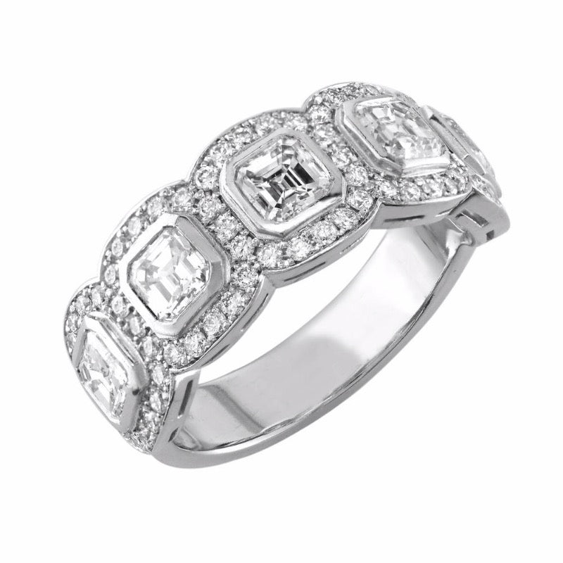 18kt White Gold Asscher Cut Halo Diamond Wedding Ring
