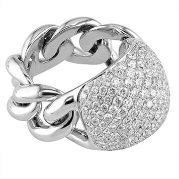 18kt White Gold Diamond Dome Shaped Ring with Curb Link Shank