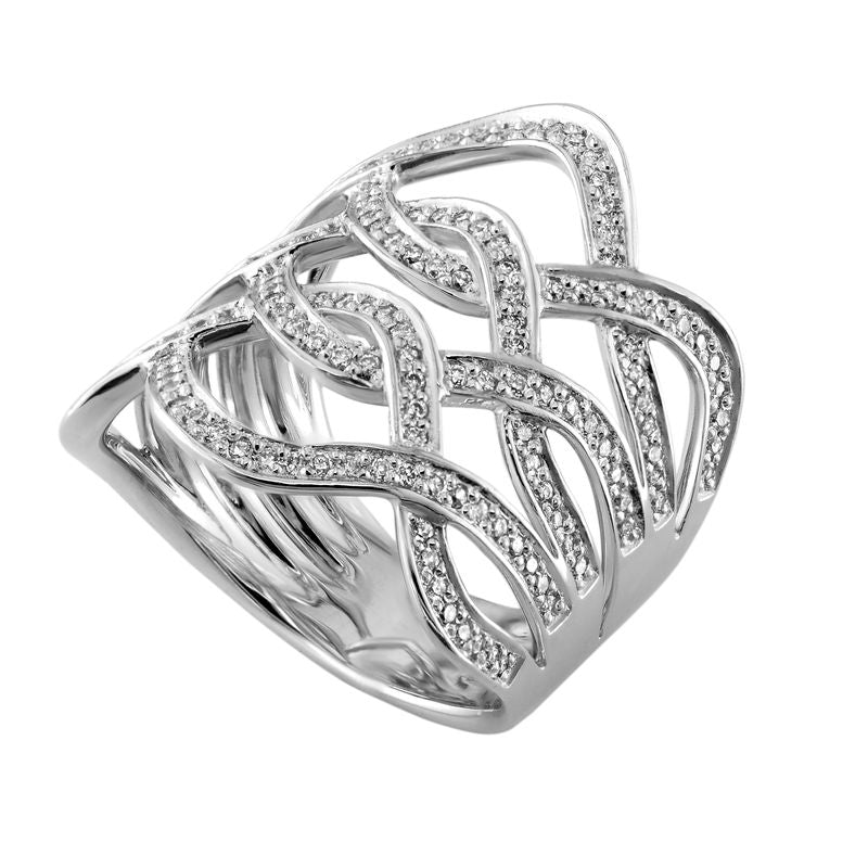 18kt White Gold Diamond Weave Ring
