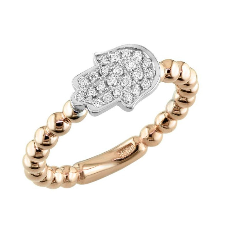 18kt Rose Gold Diamond Hamsa Ring