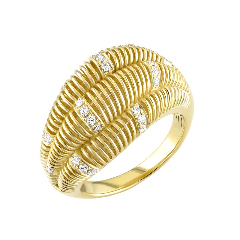 18kt Yellow Gold Coil Wave Diamond Ring
