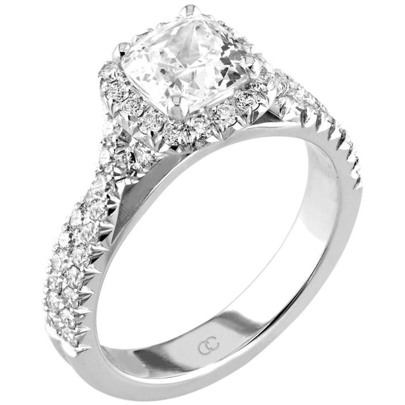 Cushion Diamond Halo Intertwined Engagement Ring