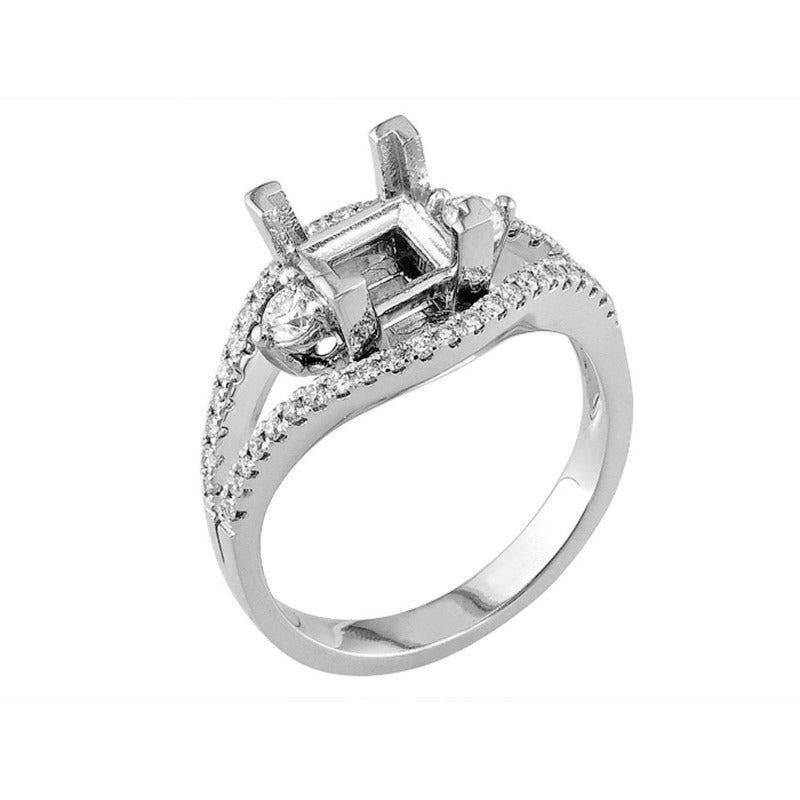 18kt White Gold Square Split Shank Diamond Engagement Ring Mount