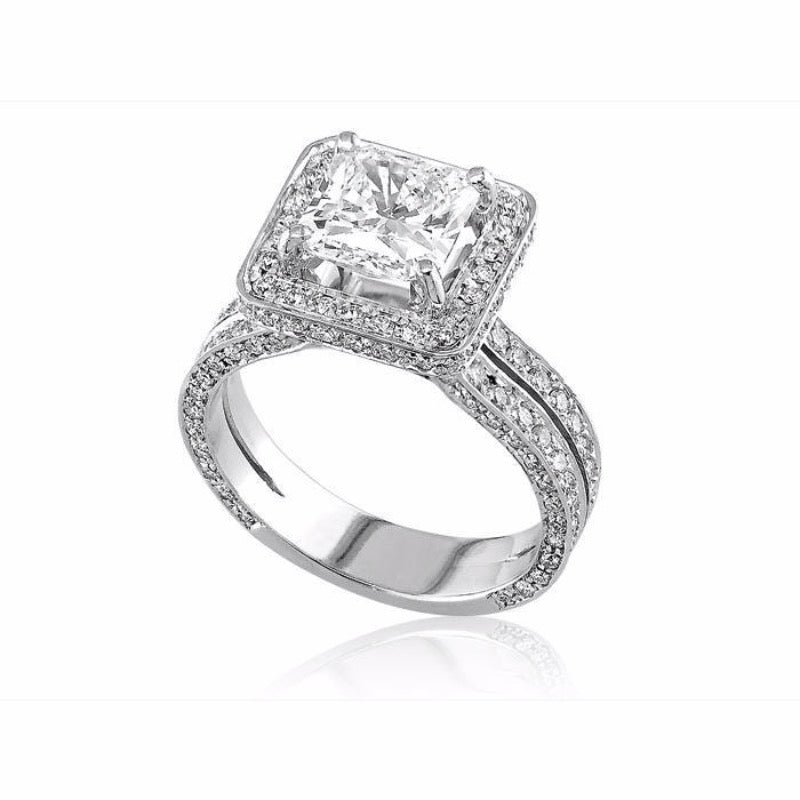 18kt White Gold Radiant Cut Halo Engagement Ring