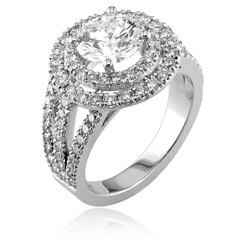 18kt White Gold Diamond Double Halo Engagement Ring Mount