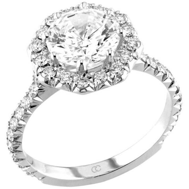 18kt Optic Set Octagonal Diamond Halo Engagement Ring