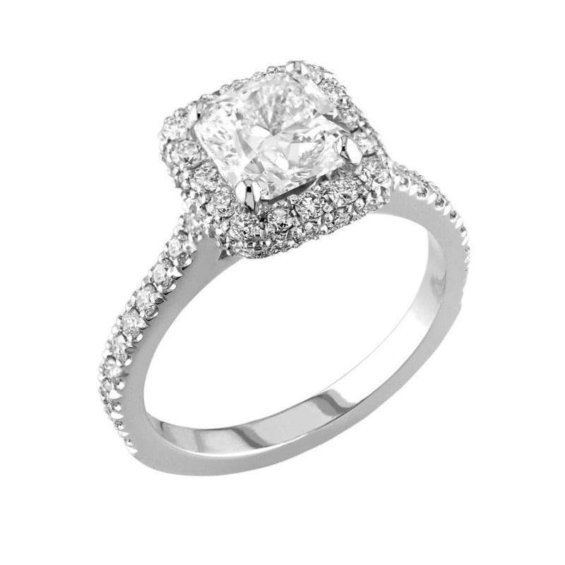 18kt White Gold Cushion Cut Halo Engagement Ring