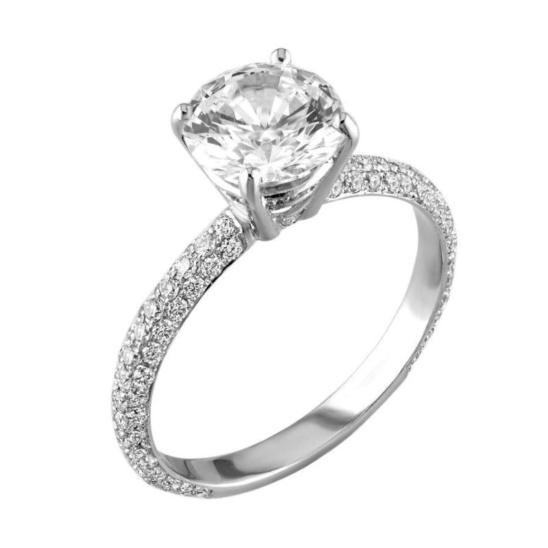 18kt White Gold 3 Row Pave Diamond Engagement Ring