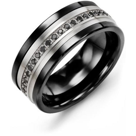 9mm Black Ceramic 14K White Gold Ring 21 Black Diamonds tcw 0.21