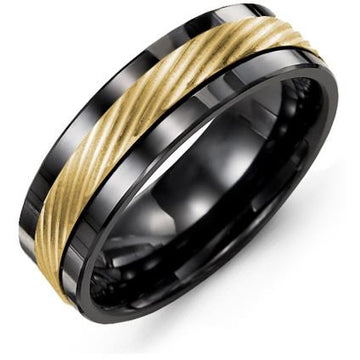 7mm Black Ceramic 14K Yellow Gold Ring