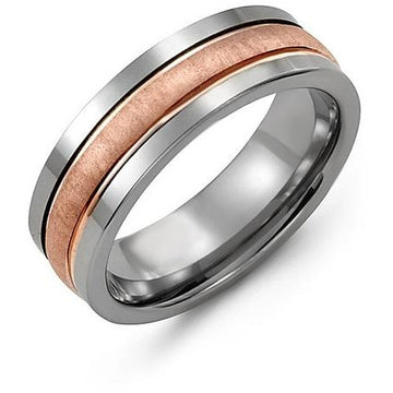 7mm Tungsten 14K Pink Gold Ring