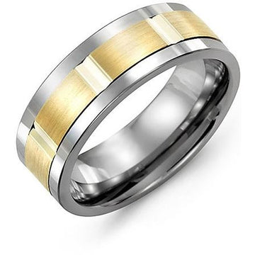 7mm Tungsten 14K Yellow Gold Ring