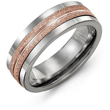 7mm Tungsten 14K Pink Gold Ring