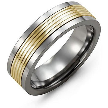 7mm Tungsten 14K Yellow Gold Ring