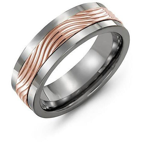 7mm Tungsten 14K Pink Gold Ring