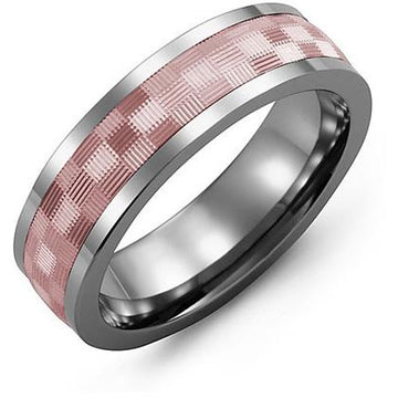 7mm Tungsten 14K Pink Gold Ring