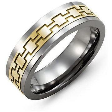 7mm Tungsten 14K Yellow Gold Ring