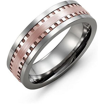 7mm Tungsten 14K Pink Gold Ring