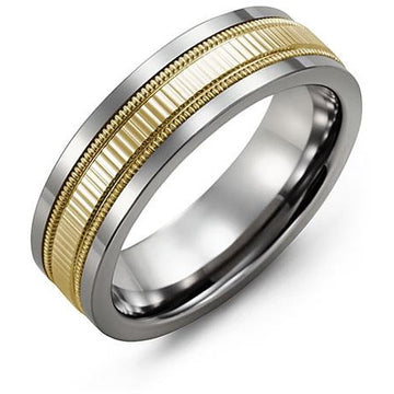 7mm Tungsten 14K Yellow Gold Ring