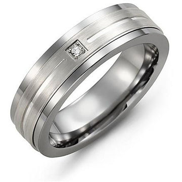 7mm Cobalt 14K White Gold Ring 1 Diamond tcw 0.05