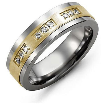 7mm Cobalt 14K Yellow Gold Ring 9 Diamonds tcw 0.18