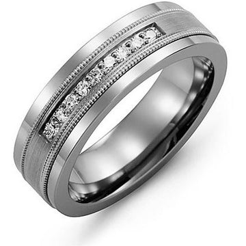 7mm Cobalt 14K White Gold Ring 9 Diamonds tcw 0.18