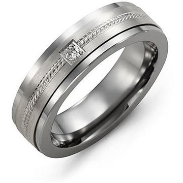 7mm Tungsten 14K White Gold Ring 1 Diamond tcw 0.05