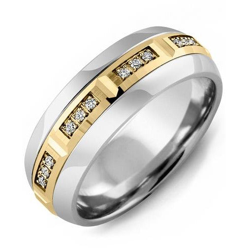 8.5mm Cobalt Tiffany 14K Yellow Gold Ring 12 Diamonds tcw 0.12