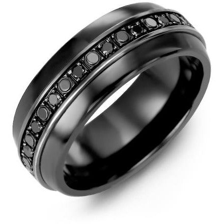8.5mm Black Ceramic Tiffany 14K Black Gold Ring 18 Black Diamonds tcw 0.36