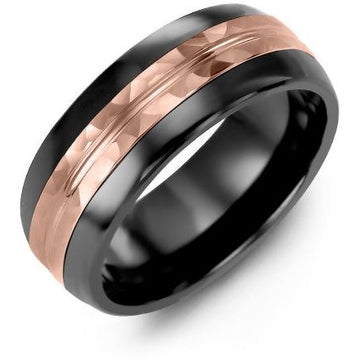 8.5mm Black Ceramic Tiffany 14K Pink Gold Ring