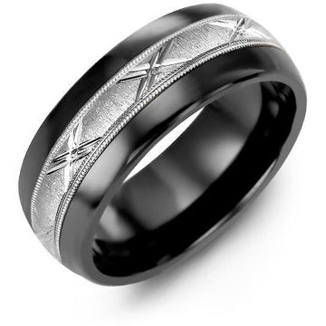 8.5mm Black Ceramic Tiffany 14K White Gold Ring