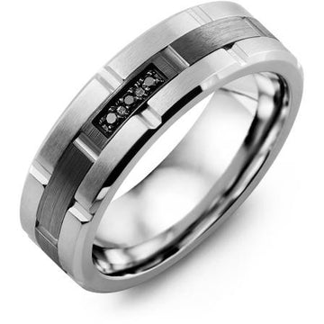 7mm Cobalt Brush Blades 14K Black Gold Ring 3 Black Diamonds tcw. 0.03