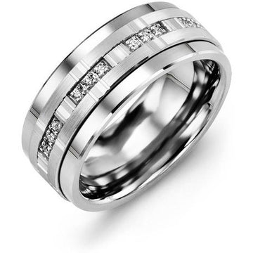 11mm Cobalt 14K White Gold Ring 12 Diamonds tcw 0.12