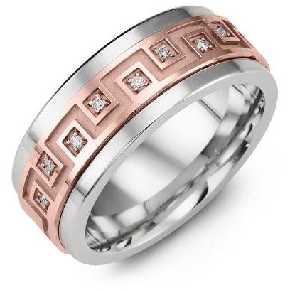 9mm Cobalt 14K Pink Gold Ring 9 Diamonds tcw 0.09