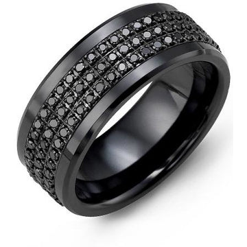 9mm Black Ceramic 14K Black Gold Ring 135 Black Diamonds tcw 1.35